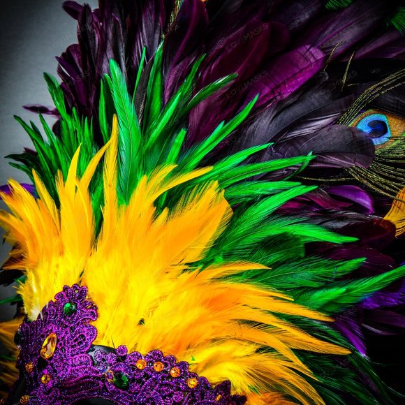 Women Mardi Gras Carnival Masquerade Large Top Feather Party Eye Mask - Picture 5 of 7